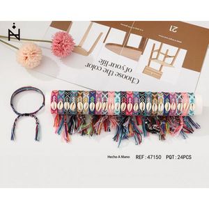 Bracciale intrecciato Pulsara Tubo con conchiglia multicolore, stile bohémien, regalo unisex, gioielli, 24 pezzi, Rif. 47150 - Product Image 3
