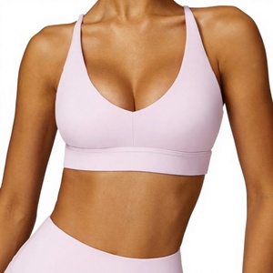 Women <b>Racerback</b> Sports <b>Bra</b> Deep V-Neck Medium Support Yoga Activewear Solid Color Spandex Polyester Top Fitness <b>Bra</b> - Product Image 5