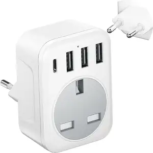 UK To European Plug Adapter With USB Ports Travel Adapter For EU Germany Etc Type C Plug AC Current Usage