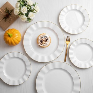 Piatti Ondulati in Plastica Usa e Getta con Bordo Dorato, Piatti Colorati per Insalata e Dessert, Stile <span class=keywords><strong>Retrò</strong></span> Irregolare, Riutilizzabili per Feste, Matrimoni, Campeggio - Product Image 2