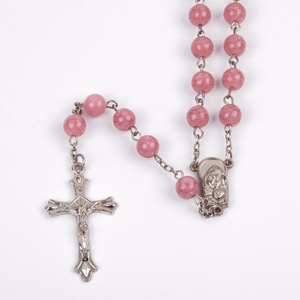 Fábrica Rosario Católico Jesús 57 cm collar 8 mm rosa de ámbar de vidrio antiguo de plata de cadena de rosario - Product Image 3