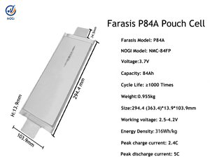 แบตเตอรี่ลิเธียมไอออน NMC-84FP Farasis ความหนาแน่นพลังงานสูง 3.7V 84Ah ใหม่เอี่ยม  วงจรการใช้งานได้ตั้งแต่ -30 ถึง 55 องศาเซลเซียส - Product Image 1