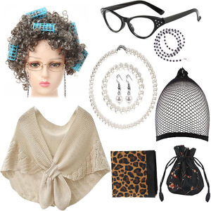 Gran oferta Fancy Fun 8 Uds 100 días <span class=keywords><strong>de</strong></span> escuela Cosplay Set <span class=keywords><strong>para</strong></span> <span class=keywords><strong>niñas</strong></span> abuela peluca Granny camisón <span class=keywords><strong>accesorios</strong></span> Old Lady peluca Set - Product Image 6