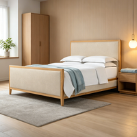 Lit en bois massif avec pied de lit finition sablée, lit plateforme en bois et tissu français pour les acheteurs de meubles de style neutre