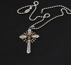 Liontin Salib Tengkorak Unisex Perak Sterling 925 Berlapis Rhodium Gaya Kristen Gotik Punk Rock untuk Pesta yang Modis - Product Image 3