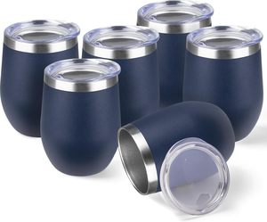 Gobelet isotherme à double paroi en acier inoxydable, forme œuf, 12 oz, noir, avec revêtement en poudre personnalisé, sans pied, pour vin - Product Image 1
