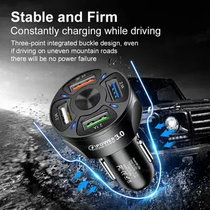 4 Ports USB Car Charger 66W Fast Charging PD Quick Charge 3.0 USB C Phone Adapter