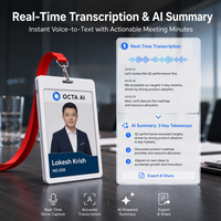 Badge d'identification portable ultra-mince de 6 mm avec enregistreur vocal IA, écran géré par application et dispositif de résumé IA pour professionnels – Personnalisable