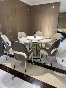 Juego de mesa de comedor de lujo MR, muebles de comedor italianos, juego de mesa de comedor superior de mármol Natural ovalado redondo, seis sillas para el hogar - Product Image 2