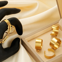 Vente en gros de bagues ouvertes en plaqué or Bagues à ouverture unique en acier inoxydable avec trou pour bijoux de bricolage pour femmes