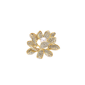Elegant Diamond Flower Brooch With Pearl Center Women's Party Accessory Zinc Alloy Micro Insert Design - Product Image 3