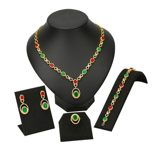 <span class=keywords><strong>2021</strong></span> <span class=keywords><strong>prix</strong></span> usine VANFI gros femmes fête de mariage mariée mode rouge vert bleu pierre plaqué or cristal ensemble de bijoux - Product Image 4