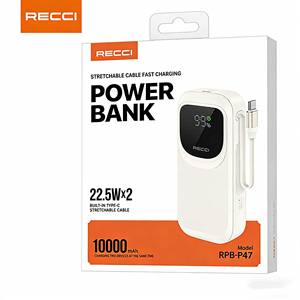 Banco de Energía RECCI RPB-P47 de 10000mAh y 22.5W con Carga Rápida, Cable Retráctil Integrado y Pantalla Digital - Product Image 3