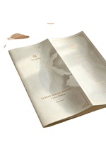 Brochure tri-pliée personnalisée en carton nacré pour spiritueux, avec impression typographique, marquage à chaud et gaufrage, pour prospectus de marque de vin de luxe