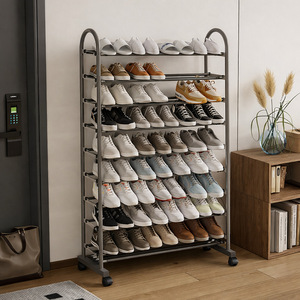 Étagère à chaussures 10 niveaux argentée avec roulettes, rangement portable pour intérieur, pour baskets et bottes, utilisation salon - Product Image 1