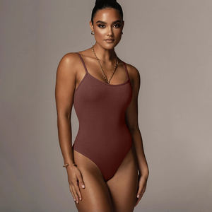 女性ノースリーブコンプレッションセクシーコットンホルタートップスリブTバックボディスーツ - Product Image 3