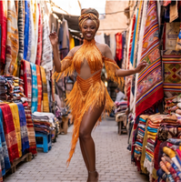 Robe moulante sexy pour femme, en maille à strass et sequins, avec franges, idéale pour les spectacles