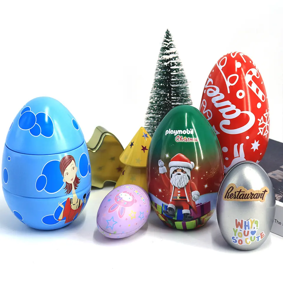 JYB Custom Small Tin Containers Egg Shape Child Resistant Tin Box Chocolate Gift Tin For Easter