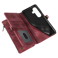Étui portefeuille en cuir PU pour Samsung S25 Plus/S26 Plus, 9 emplacements pour cartes + poche zippée pour pièces de monnaie, support intégré, blocage RFID
