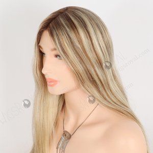 Commercio all'ingrosso più realistico Stock capelli umani parrucche caucasico sorprendente 18 pollici radici più scure biondo con riflessi marroni - Product Image 1