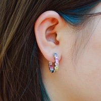 Boucles d'oreilles créoles plaquées rhodium en argent sterling 925 pour femme, avec zircone cubique colorée de qualité Aaa