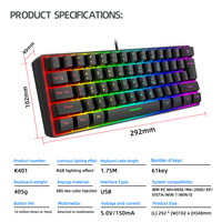 Múltiples combinaciones de colores 61 teclas USB con cable RGB 60% Juegos de computadora Teclados negros pequeños