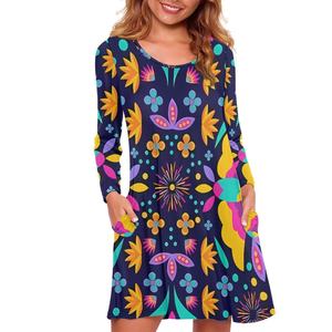 Wholesale <strong>Mexican</strong> Flower Bird Women's Clothing <strong>Mexican</strong> Omito Print on Demand Custom Elegant Ladies Long Sleeve Bodycon <strong>Dresses</strong> - Product Image 3