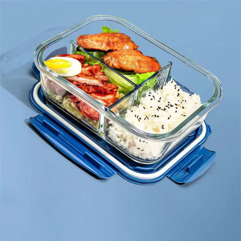 24-Piece New Eco-Friendly Glass Lunch Box 1040ml Microwave Leakproof Rectangle Compartmentalized Food Storage School Containers