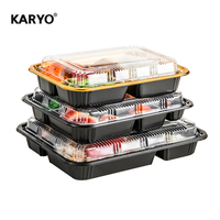 700ML Récipient Alimentaire Jetable Rouge Noir Style Japonais Salade Ronde Donburi Ramen Nouilles Soupe Bol En Plastique avec Couvercle