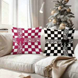Christmas checkered pillow with bow design for festive home decor - Product Image 4
