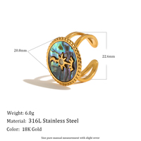 Ensemble de bijoux européens et américains mignons en acier inoxydable plaqué or 18 carats avec étoile, lune, coquille d'ormeau, boucles d'oreilles rondes et bague