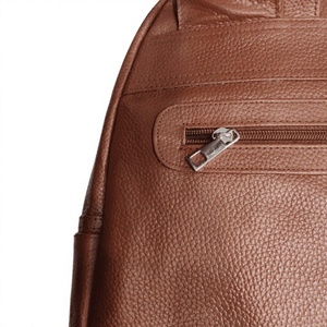 Unisex Solid Brown PU Leather <b>Backpack</b> Zipper Closure Front Pocket Durable Casual Daily Use Adjustable <b>Straps</b> - Product Image 4