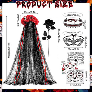 Disfraces del Día de Muertos para Mujer, Conjunto de Tocado con Flores, Gargantilla de Encaje, Tatuajes, Accesorios de Halloween - Product Image 4