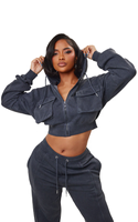 KY Baggy Wholesale Sudadera con capucha corta tipo cargo con efecto lavado y Pantalones de chándal holgados
