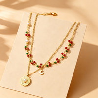 Collier Cœur Cerise Double Chaîne en Acier Inoxydable Plaqué Or 18K de Haute Qualité avec Diamants, Style Européen et Américain, Idéal pour un Cadeau