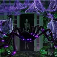 Décoration d'Halloween avec des araignées lumineuses géantes avec des jambes pliables, des araignées LED à fourrure réalistes