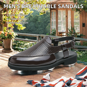 Mules en cuir verni pour hommes, à bout fermé, avec bride à boucle, sandales d'été respirantes, semelle intermédiaire en EVA, semelle extérieure en caoutchouc, style classique, faible MOQ - Product Image 2