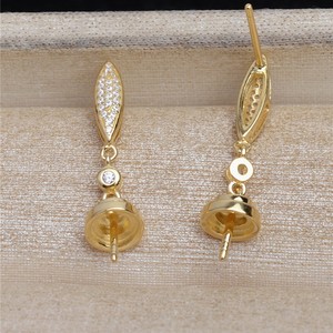 Boucles d'oreilles à crochet en argent S925 pour femme, simples, avec 7-8 perles, accessoires de bijoux DIY, plateau vide semi-fini 1213 - Product Image 2