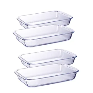 Оптовая продажа, посуда из боросиликатного стекла, посуда для выпечки с крышкой, прямоугольная стеклянная тарелка для микроволновой печи, безопасный стеклянный лоток