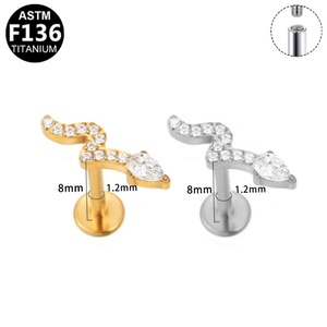 Piercing de Labio Helix de Titanio ASTM-F136 con Rosca Interna, Joyería de Moda para Bodas, Diseño de Mariposa con Circonita, para Novia - Product Image 3