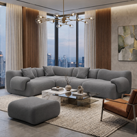 Modernes Komprimiertes Chenille-Relaxsofa-Set Modulares Cloud-Ecksofa Hochdichter Schaumstoff Weißer Tiefsitz-Lounge-Ottoman