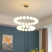 D23.6in français haricot magique acrylique boules lustre Art perle collier Design anneau pendentif lampe salon salle à manger lumière blanche