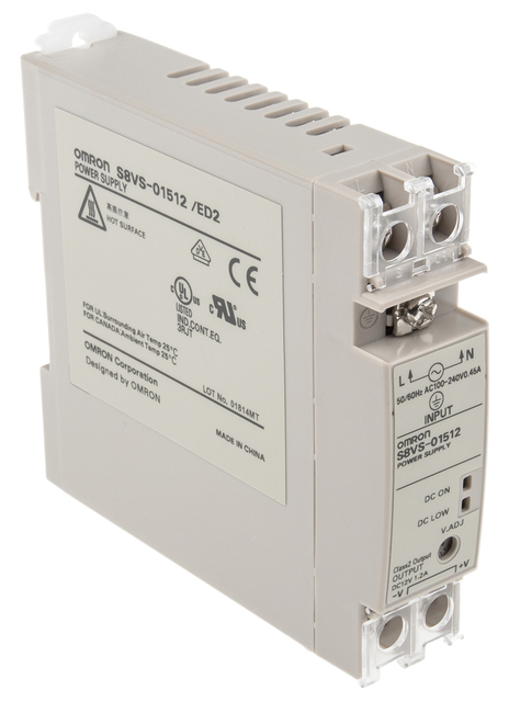 S8VS-01512 Switch Mode DIN Rail Power Supply 264V AC 1.2 a Output, Input, 1 Phase 12V DC, S8VS Series 15 W