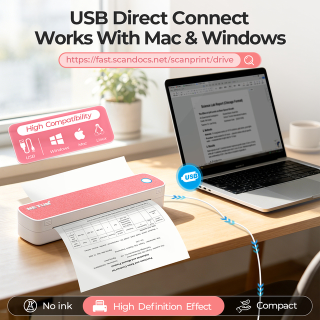 A4 Portable Thermal Printer for Document and Invoice Printing on the Go
