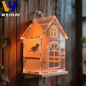 Asılı kanca ile Mini ev akrilik kuş kafesi-sevimli yazlık tasarım, küçük kuşlar için çıkarılabilir çatı ve tepsi - Product Image 3