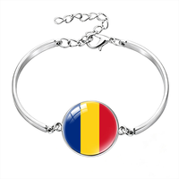 Bracelet personnalisé avec cabochon en verre drapeau roumain, bracelet en métal avec pierre précieuse pour les fans de football et souvenir de l'équipe nationale