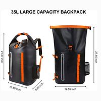 Sac à dos étanche grand format 35L avec poche latérale en filet pour bouteille, idéal pour le camping de nuit, les vacances en bord de mer et le rangement extérieur