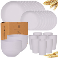 Aangepaste Logo Bulk 32-delige Roze Wheat Straw Serviesset Magnetron- en Vaatwasmachinebestendig Camping Borden Schalen Bekers