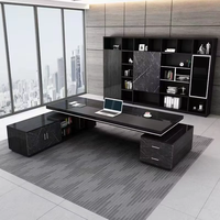 Bureau de direction en L de grande taille avec meuble d'appoint en marbre pour PDG et directeur