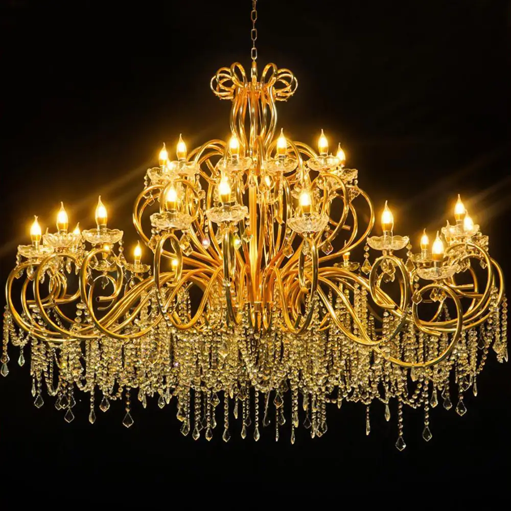 Offre Spéciale européen de luxe hôtel salon pendentif lustre lumière mariage Extra Large plafonnier avec chaîne en cristal